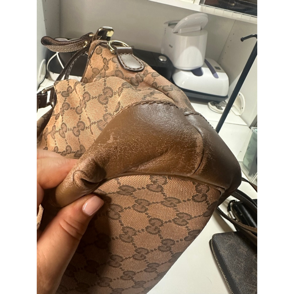 Women's Gucci Monogram Canvas Leather Trim Satchel Bag Brown/Tan One Size - Picture 11 of 16